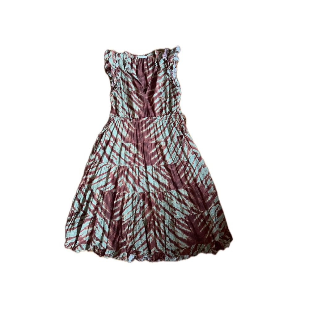 Ulla Johnson Midi Dress Women's Size 4 Burgundy Tie Dye Goodโ Ruffle Trim